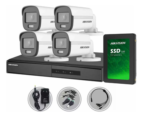 Kit Seguridad Dvr 4ch Hikvision+4 Camara 2mp Colorvu + Disco