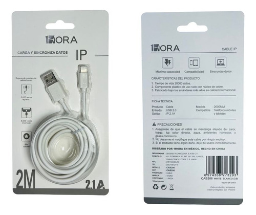 Lote 10 Piezas Cable Usb Lightning 2.1a 1hora Cab206 2mts