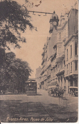 1921 Postal Buenos Aires Paseo De Julio Con Tranvia 