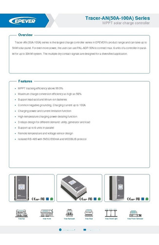 Imagen 2 de 3 de Controlador De Carga Regulador Solar 50a 50 Mppt Epever 48v