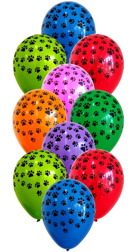 Globos Huellitas De Perro Multicolor Impresos X 10u 