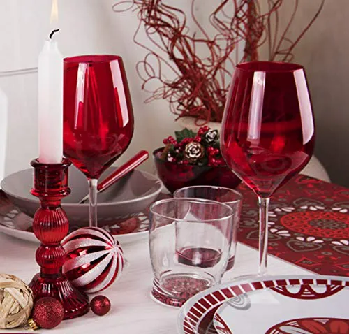 Set De 6 Vasos De Agua Mandala Rojo - Cristal Excelsa