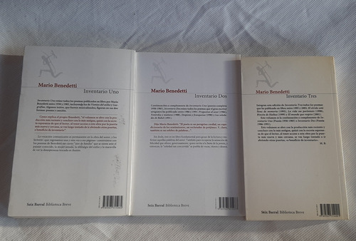 Imagen 2 de 4 de Inventario Uno Dos Tres Mario Benedetti Seix Barral 3 Tomos