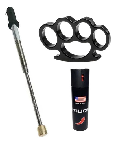 Kit Defensa Manopla Cat + Gp Mienta + Baston Metal Premium