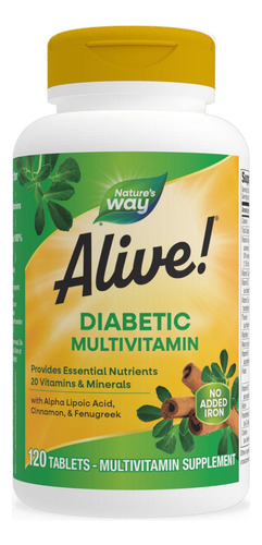 Multivitaminas Nature's Way Alive para diabéticos 120 comprimidos com sabor sem sabor