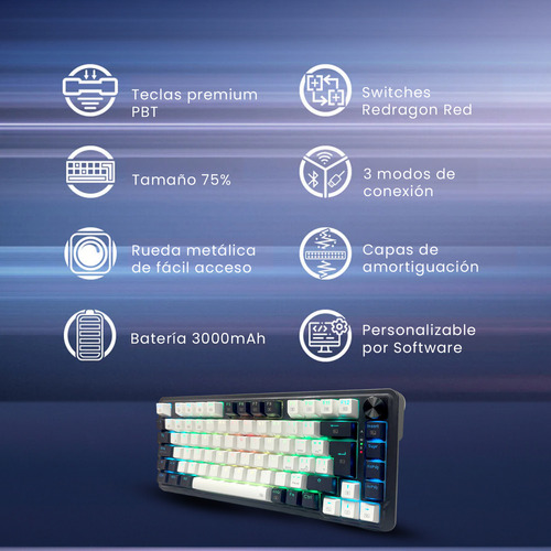 Teclado Redragon Ucal Pro Wireless 75% K673wb-rgb-pro Sp Teclado Negro Idioma Español Latinoamérica