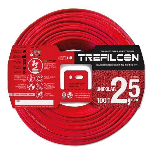 Cable Electrico Normalizado 2,5mm Trefilcon Rojo, 100 Metros