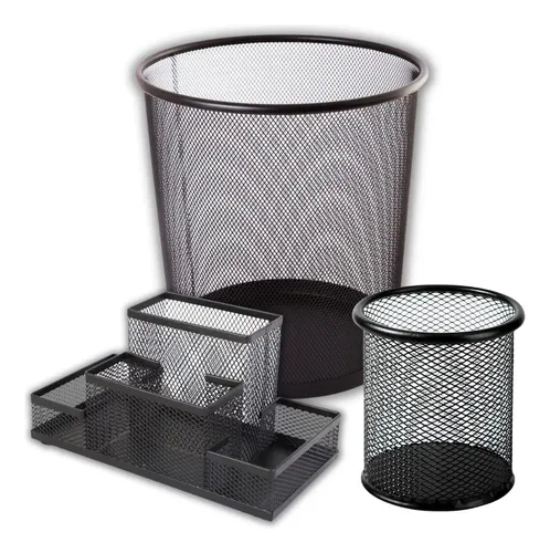 Kit Organizador De Escritório Preto Porta Treco Caneta Lixo
