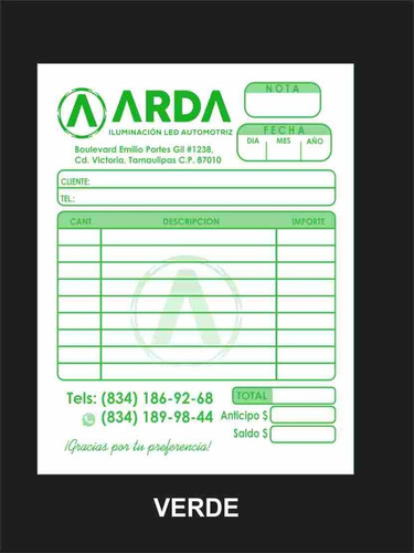 500 Notas 1 Copia Autocopiante Media Carta 2 Tintas En Block