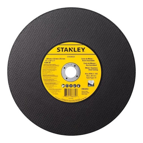 5 Discos De Corte Metal Policorte 12 Pol Furo 1 Pol Stanley Cor Preto