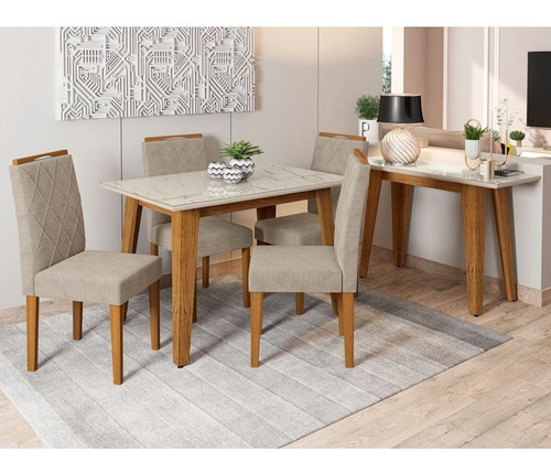 Conjunto De Mesa Jade 4 Cad + Aparador Jade Sala De Jantar