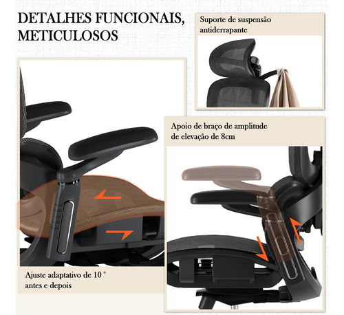 Cadeira De Escritório Ergonômico Ajuste Lombar Alto De Volta