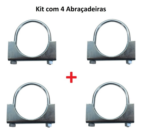 Kit 4 Abraçadeiras Tipo U 2,5 Polegadas P/ Escapamento Cor Cinza