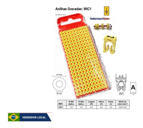 Anilha Identificador De Cabo 0,5-1,5mm² Símbolo Terra