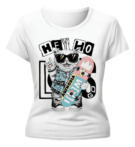 Remera Gatito Skater Patineta Dama