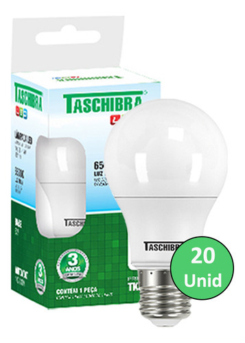 Kit 20 Lâmpadas Led Bulbo 6500k A60 Tkl 15w E27 Taschibra Cor da luz Branco-frio 110V/220V