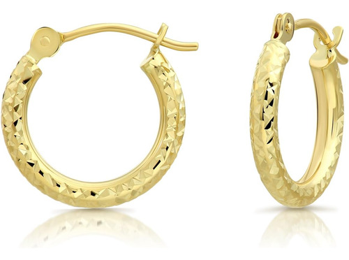 Aretes De Argolla Redondos De Oro Amarillo De 14 K Grabados 