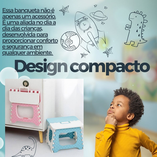 Banqueta Dobrável Infantil Portátil Leve 20cm Cor Sortida