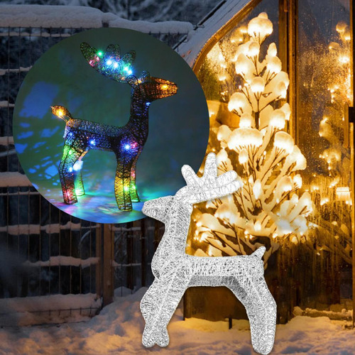 Reno De Navidad Iluminado, Decoración De Luz Color Plata