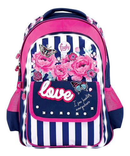 Mochila Escolar Espalda Footy Love 18'' Luces Bordado Tachas