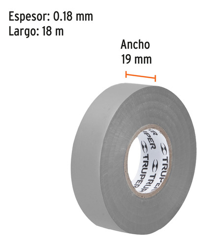 Cinta De Aislar Gris 18 M X 19 Mm - Truper