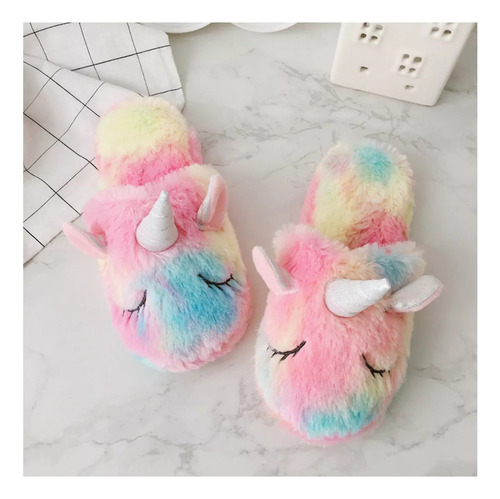 Pantuflas De Algodón Con Unicornio De Felpa Ombre