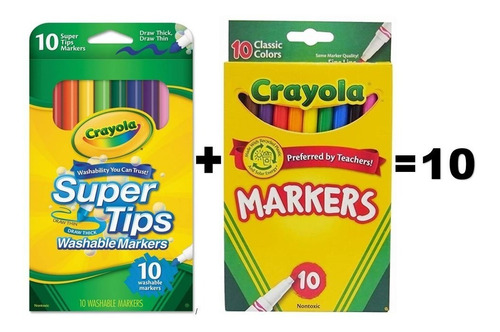 Crayola Marcadores Super Tips 10 + Crayola Punta Fina De 10