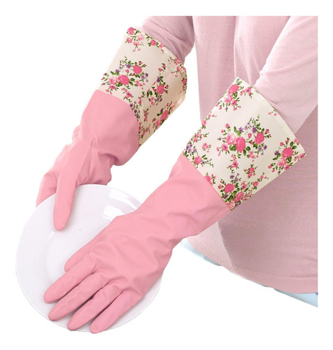 1 Par De Guantes De Goma De Flores Rosas Antideslizantes Imp