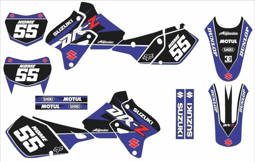 Kit Adesivo Moto Cross Trilha Para Suzuki Drz 400 19699 Cor AZUL ESCURO/PRETO