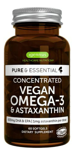 Omega 3 Vegano Con Astaxantina, 600mg Dha & Epa, 60 Cápsulas