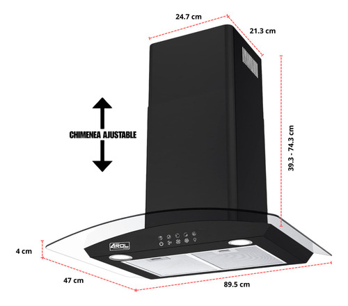 Combo Parrilla Y Campana 90 Cm 5 Quemadores Vidrio Arol Color Bitono