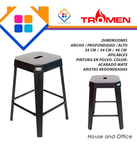 Banqueta Baja Banco Negro Tromen Runko 48 Cm