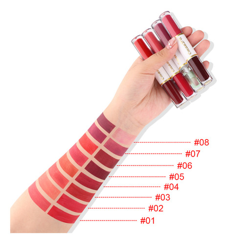 Hs Paquete De 8pcs Labiales De Larga Duración De Doble Punta