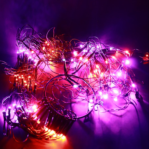 Red Telaraña Morada Y Naranja 120 Luces Mundo Lucido