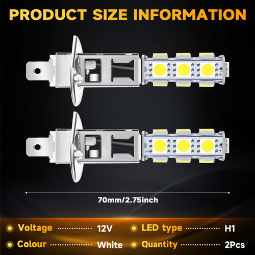 Lámpara De Luz Automática H1 Blanca, 13 Chips Led Smd 5050,