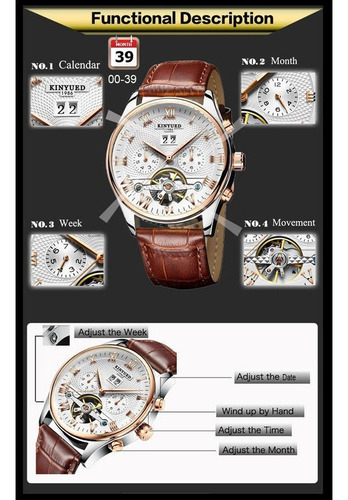 Reloj Mecánico Con Números Romanos Con Calendario Kinyued