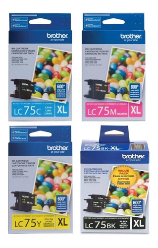 Cartucho Brother Lc75xl Negro + Lc75xl Color Original Pack 4