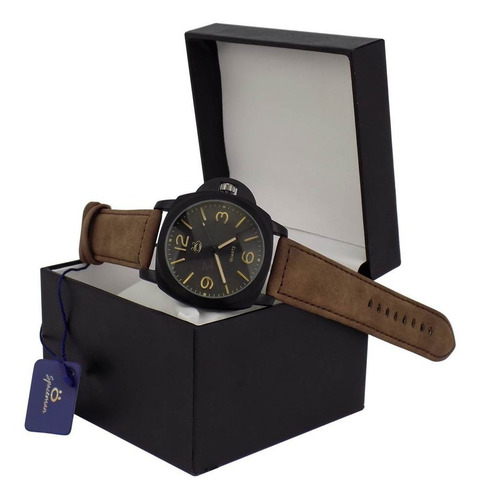Relógio Masculino Preto C/ Pulseira De Couro Original Marrom