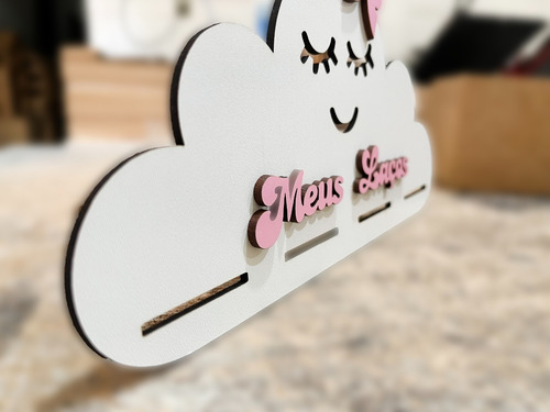 3 Cabides Porta Laço Nuvem Enfeite Decorativo Rosa Lacinhos