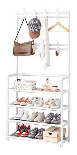 Perchero Closet Rack Ropero Zapatera 4 Niveles 60 Cm Ancho Color Blanco