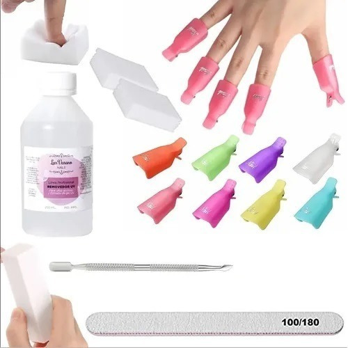 Kit Removedor Uv Esmaltes Semipermanentes Broches Wipes Gel