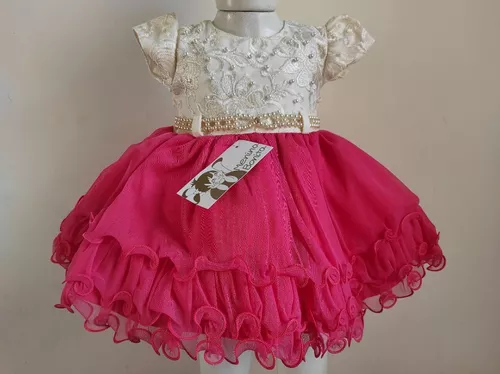 Vestido Bebê Rosa Pérolas Princesa Menina Bonita, Casamento