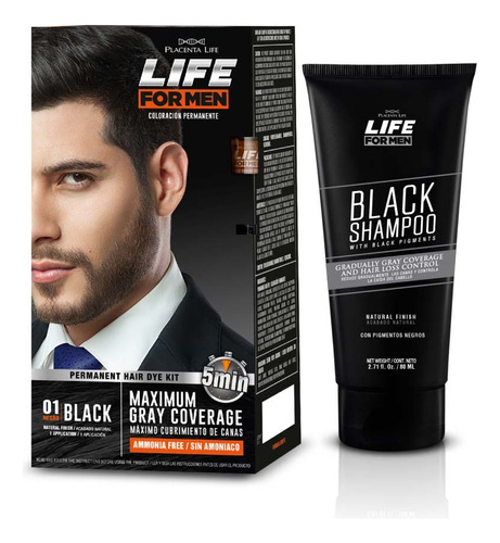 Life For Men Tinte Kit Negro + Black Shampoo