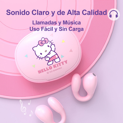Auriculares Inalámbricos Bluetooth Color Kitty Cat Sanrio Js-0168 audifonos con microfono Bluetooth 5.2 comodidad y batería de larga duración
