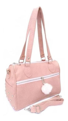 Cartera bowling PM Complementos  diseño liso de cuero sintético  rosa con correa de hombro rosa asas color rosa y herrajes metal