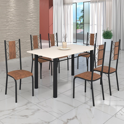 Conjunto Sala De Jantar Bahia Mesa Tubo 140x75cm Tampo