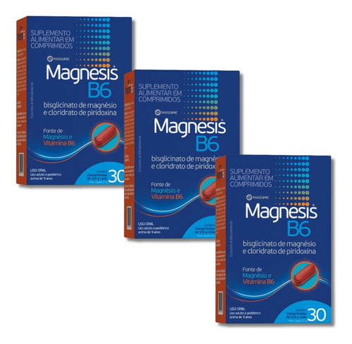 3x Magnesis B6 30cp - Suplemento Alimentar Magnésio E Vit B6