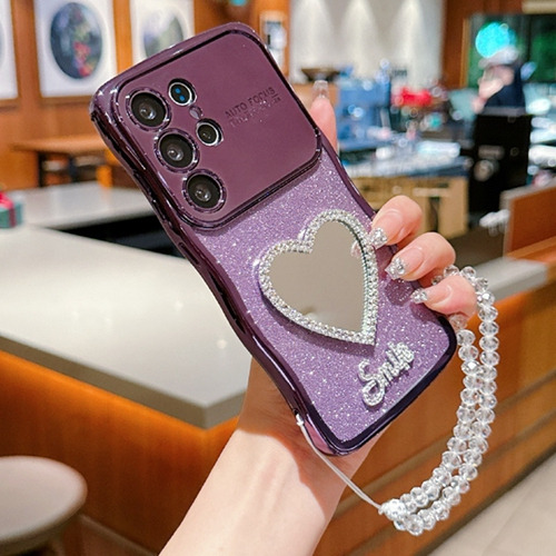 Funda Para Teléfono Samsung Galaxy S25 Plus/s25 Ultra/s25 Edge, Con Espejo Y Correa, Rizada Y Ondulada, A Prueba De Golpes