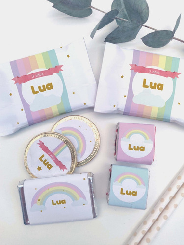 Imagen 3 de 7 de Kit Imprimible Arco Iris Pastel Personalizado