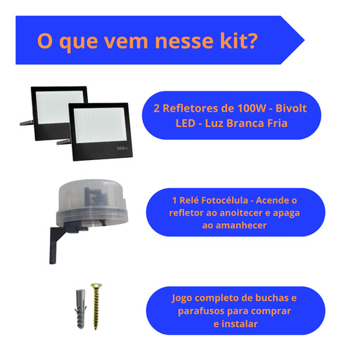 2 Refletores 100w Com Fotocélula Sensor Bivolt Acende Apaga